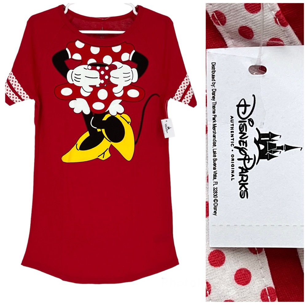 DISNEY PARKS NWT MINNIE MOUSE WOMEN’S SLEEP PAJAMA DRESS RED WHITE XS/SMALL